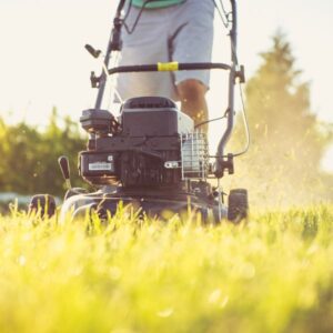 A lawnmower being used